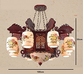 Đèn chùm gỗ chao gốm VQCG3109-8