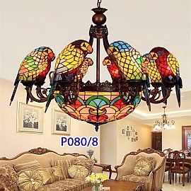 Đèn chùm tiffany thủ công 8 con vẹt VQDTFP080-8