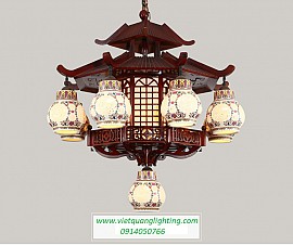 Đèn chùm gỗ chao gốm VQCG297-8